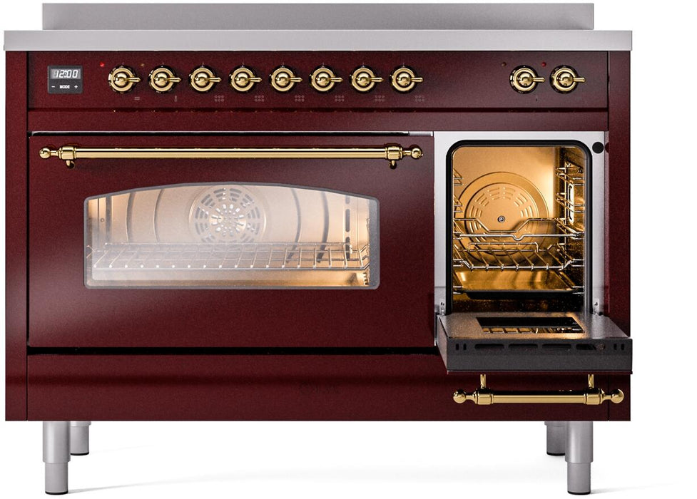 ILVE Nostalgie II 48" Electric Range, Burgundy, Brass Trim UPI486NMPBUG ILVE