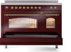 ILVE Nostalgie II 48" Electric Range, Burgundy, Brass Trim UPI486NMPBUG ILVE