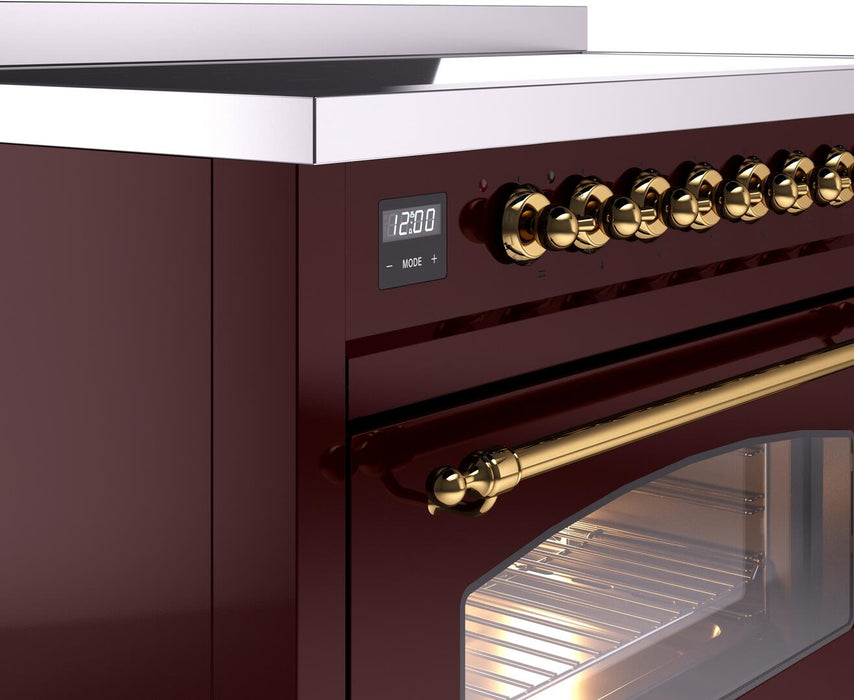 ILVE Nostalgie II 48" Electric Range, Burgundy, Brass Trim UPI486NMPBUG ILVE