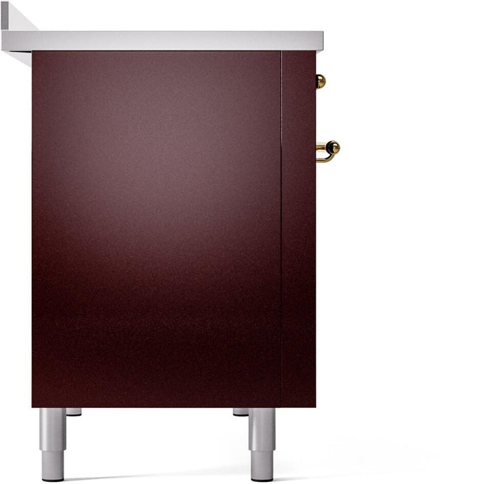 ILVE Nostalgie II 48" Electric Range, Burgundy, Brass Trim UPI486NMPBUG ILVE