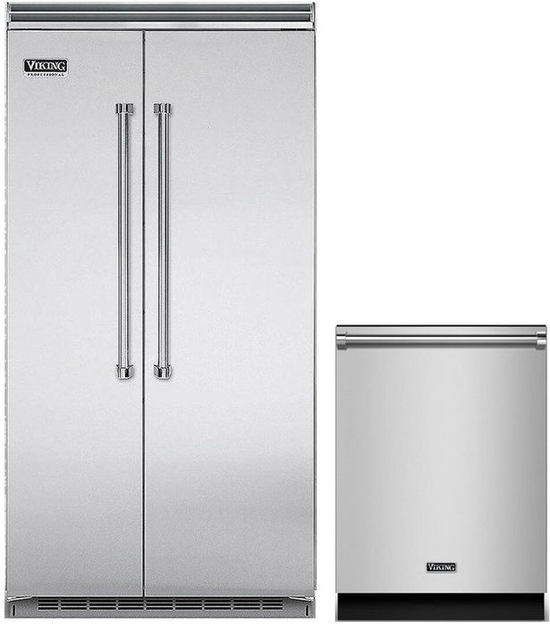VIKING 2-Piece Stainless Steel Kitchen Package with 42" Side-by-Side Refrigerator, 24" Fully Integrated Dishwasher 861317