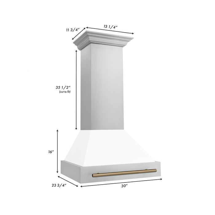 ZLINE 30" Autograph Stainless Wall Range Hood, White, 8654STZ-WM30-CB
