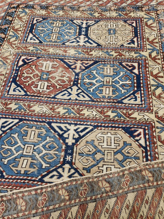 3' 4" X 4' 11" Antique Handmade Shirvan Kazak Caucasian Wool Rug Colorful