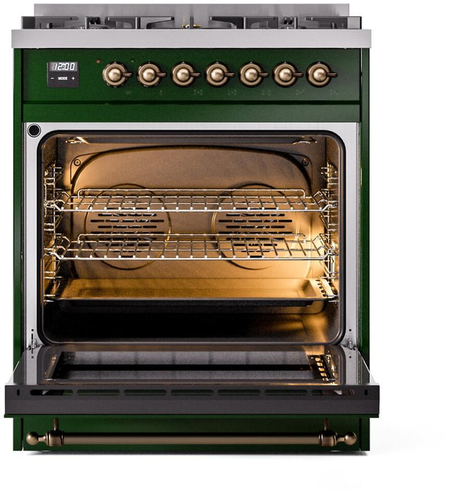 ILVE Nostalgie II 30" Dual Fuel Liquid Propane Range, Emerald Green, Bronze Trim UP30NMPEGBLP ILVE