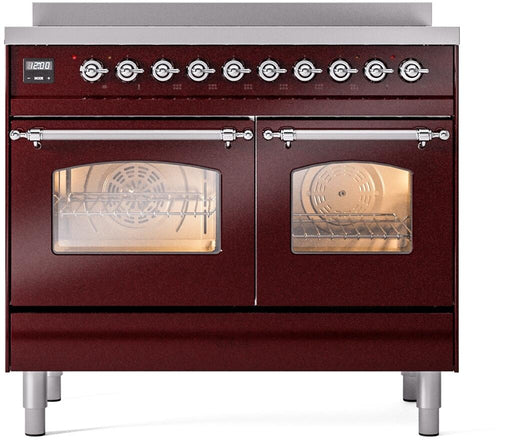 ILVE Nostalgie II 40" Electric Range, Burgundy, Chrome Trim UPDI406NMPBUC ILVE