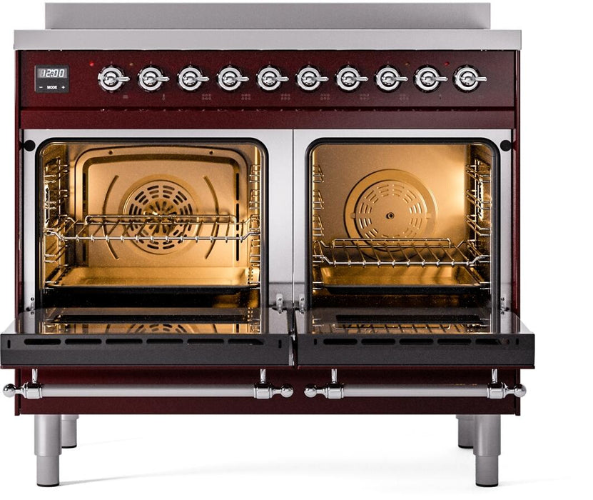 ILVE Nostalgie II 40" Electric Range, Burgundy, Chrome Trim UPDI406NMPBUC ILVE