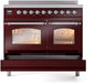 ILVE Nostalgie II 40" Electric Range, Burgundy, Chrome Trim UPDI406NMPBUC ILVE