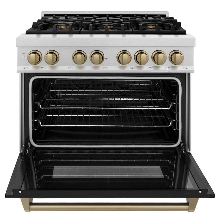 ZLINE 36" Autograph, Dual Fuel Range, Black Door, Bronze, RASZ-BLM-36-CB