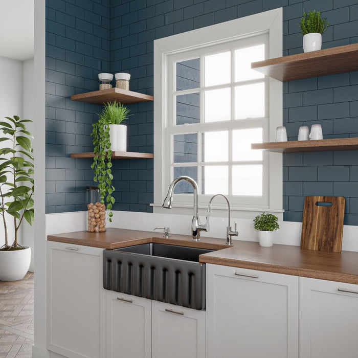 ALFI brand 30" Reversible Smooth/Fluted Single Fireclay Farm Sink AB3018HS