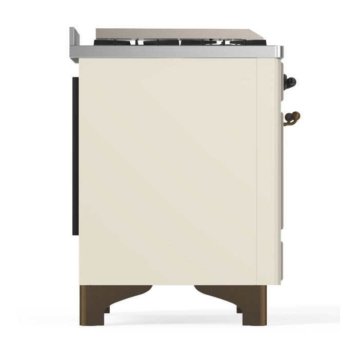 ILVE Majestic III 40" Dual Fuel, Range, Antique White, Burnished Trim UMD40FQNR3AWB