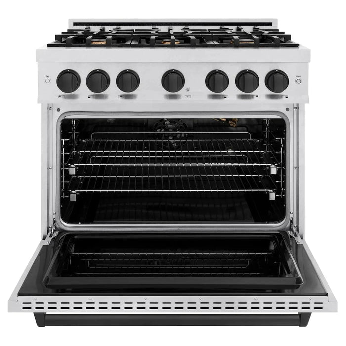 ZLINE 36"Classic Gas Range, Convection Gas Oven, DuraSnow® Stainless Steel, Matte Black CGRSZ-36-MB