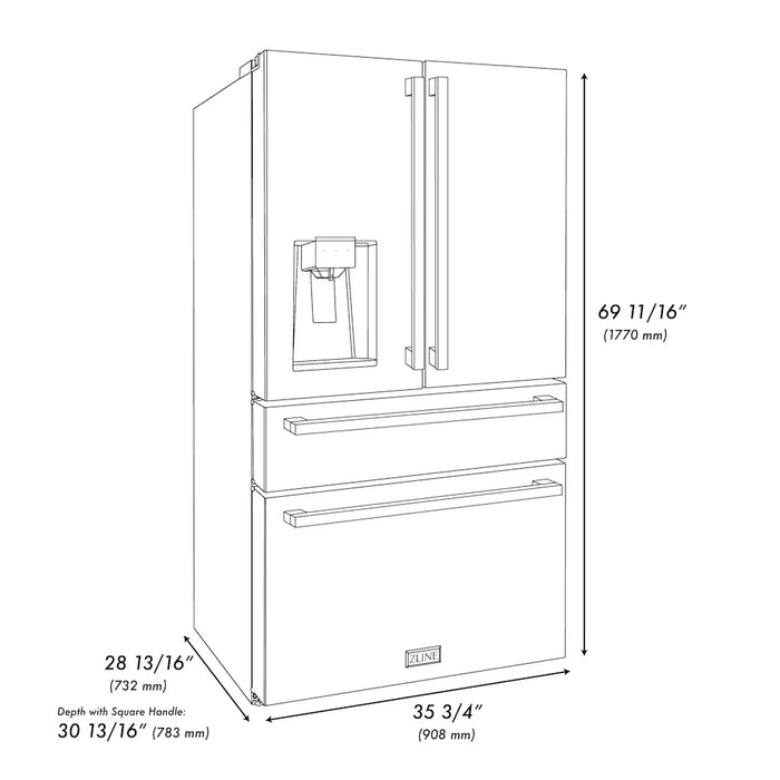 ZLINE 36" Autograph French Door Refrigerator, Ice & Water, Black Stainless RFMZ-W36-BS-FCB