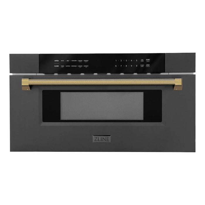 ZLINE Autograph Edition 30" Built-in Microwave Drawer, Black Stainless Steel, Helix Handle MWDZ-30-BS-KCB
