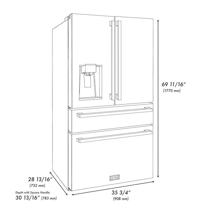 ZLINE 36" Autograph French Door Refrigerator, Ice & Water, Stainless Steel RFMZ-W-36-FCB