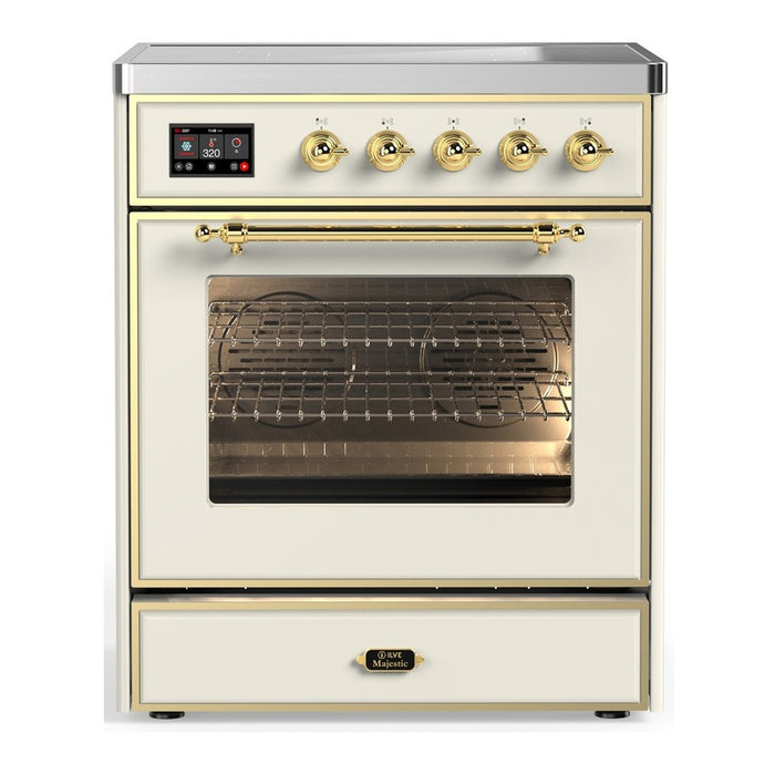 ILVE 30"Majestic III Induction Range, Antique White, Burnished Trim UMIB30NR3AWB