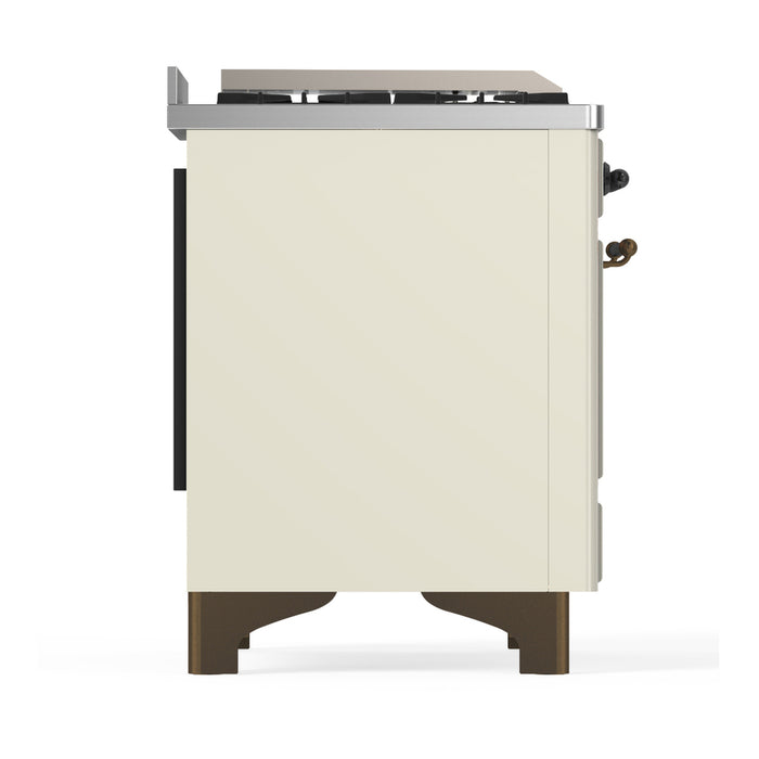 ILVE Majestic III 48" Dual Fuel, Range, Antique White, Burnished Trim UM48FNR3AWB
