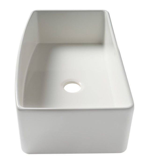 ALFI Brand White Smooth Curved Apron 36" Single Bowl Fireclay Farm Sink ABFC3620S-W