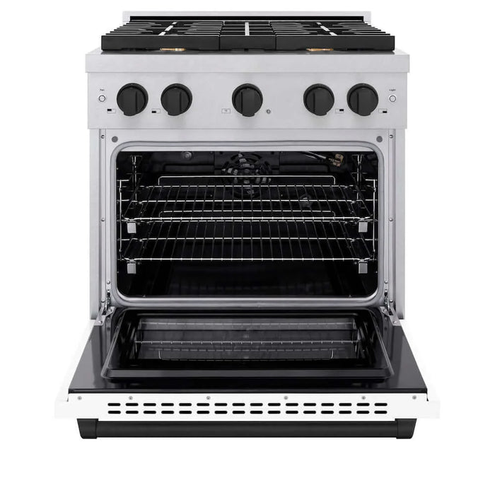 ZLINE 30"Gas Range, Convection Gas Oven, DuraSnow® White Matte, Matte Black SGRSZ-WM-30-MB