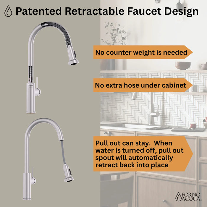 FORNO ACQUA 33" Drop-In/Undermount Stainless Steel Sink Faucet & Waterfall G-ZN30