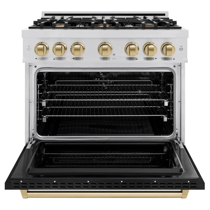ZLINE 36" Dual Fuel Range, Gas Cooktop, Electric Convection Oven Stainless Steel, Black Matte Door Champagne Bronze CDRZ-BLM-36-CB