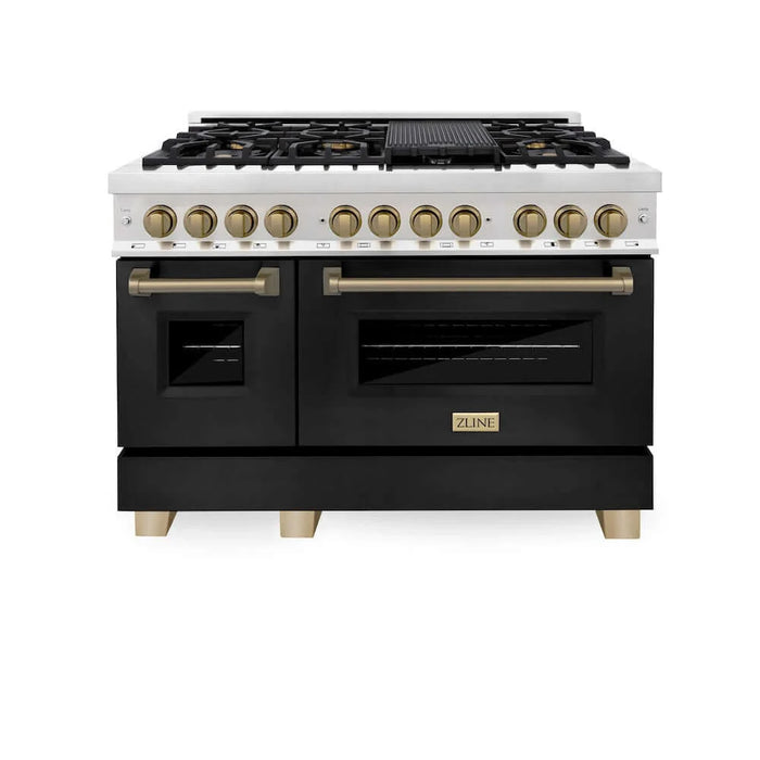 ZLINE 48" Autograph Dual Fuel Range, Black, Bronze, RAZ-BLM-48-CB