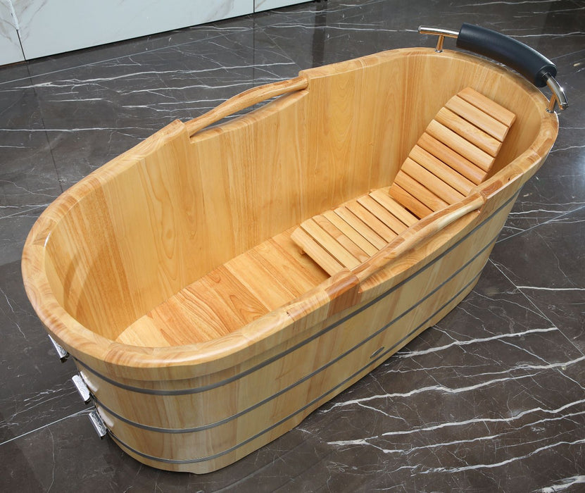 ALFI brand 61'' Free Standing Wooden BathTub, Headrest AB1163