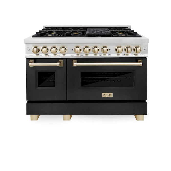 ZLINE 48" Autograph Dual Fuel Range, Black, Gold, RAZ-BLM-48-G