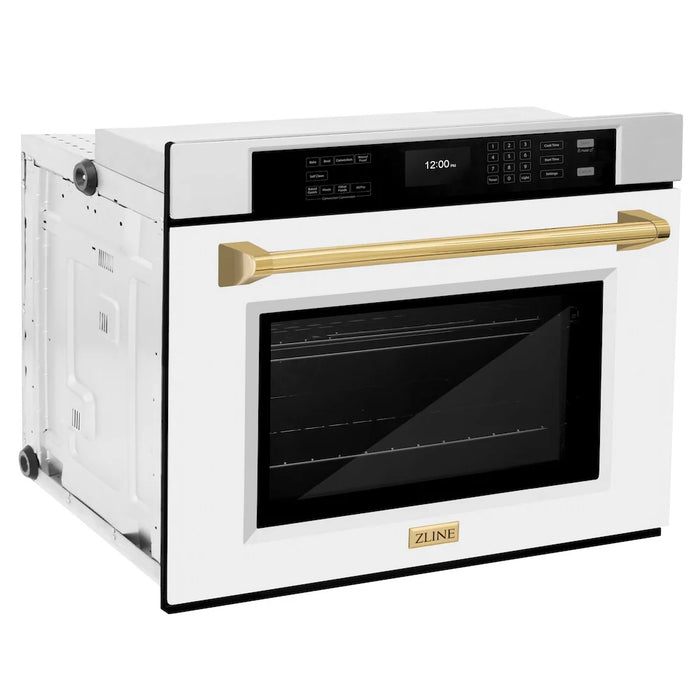 ZLINE 30" Autograph Edition Professional True Convection Single Wall Oven, Air Fry, Self Clean, White Matte, Gold WASZ-WM-30-G