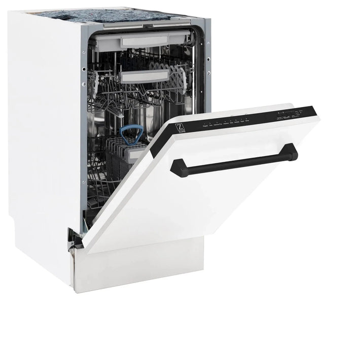 ZLINE Autograph 18" Dishwasher White Door, Black Handle DWVZ-WM-18-MB