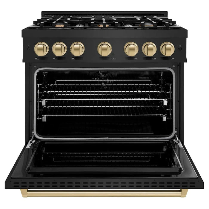 ZLINE 36" Classic Gas Range, Convection Gas Oven Black Stainless Steel, Champagne Bronze CGRBZ-36-CB