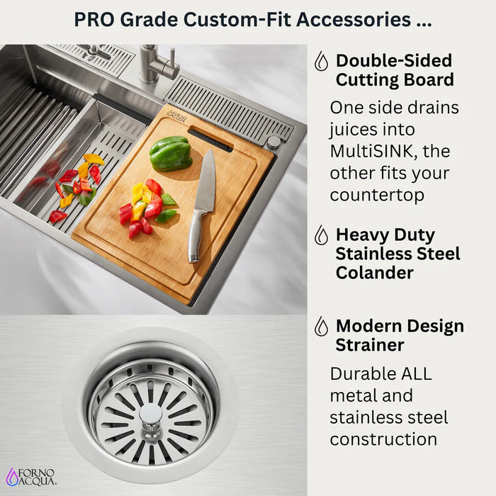 Forno ACQUA 33". Drop-In/Undermount 3-Level Workstation Sink with Faucet D-WP30 - Alternate View