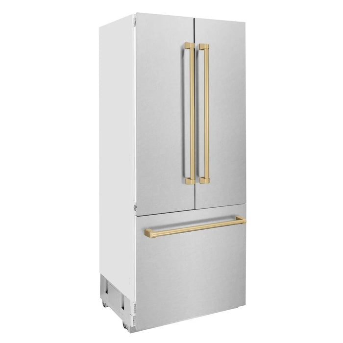 ZLINE Autograph Edition 36" French Door Built-In Bottom Freezer Refrigerator, Water Dispenser, Ice Maker, Satin Stainless Steel, Accents RBIVZ-SN-36-CB