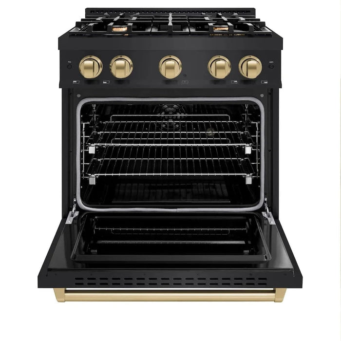ZLINE 30" Classic Gas Range, Convection Gas Oven Black Stainless Steel, Champagne Bronze CGRBZ-30-CB