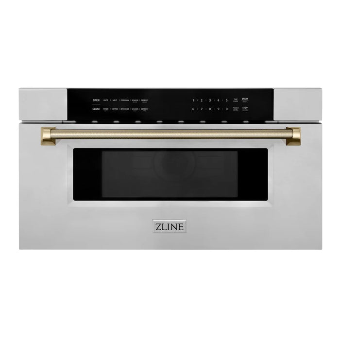 ZLINE Autograph Edition 30" Built-in Microwave Drawer, Stainless Steel, Helix Handle MWDZ-30-KCB