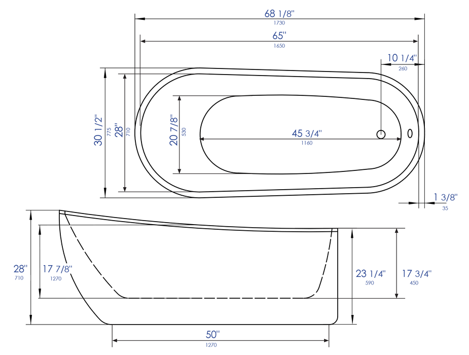 ALFI brand 68" White Oval Acrylic Free Standing Soaking Bathtub AB8826
