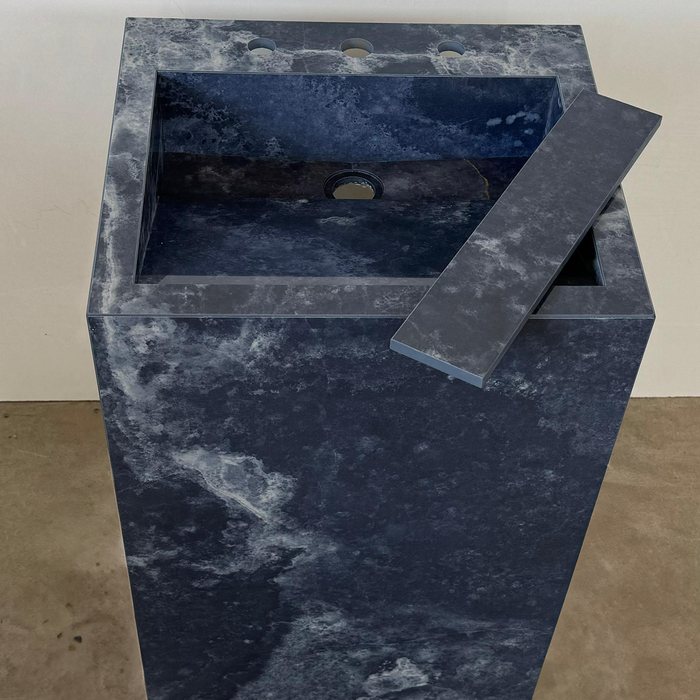 Ocean Blue Handcrafted Porcelain Pedestal Sink Marble Look Freestanding Bathroom