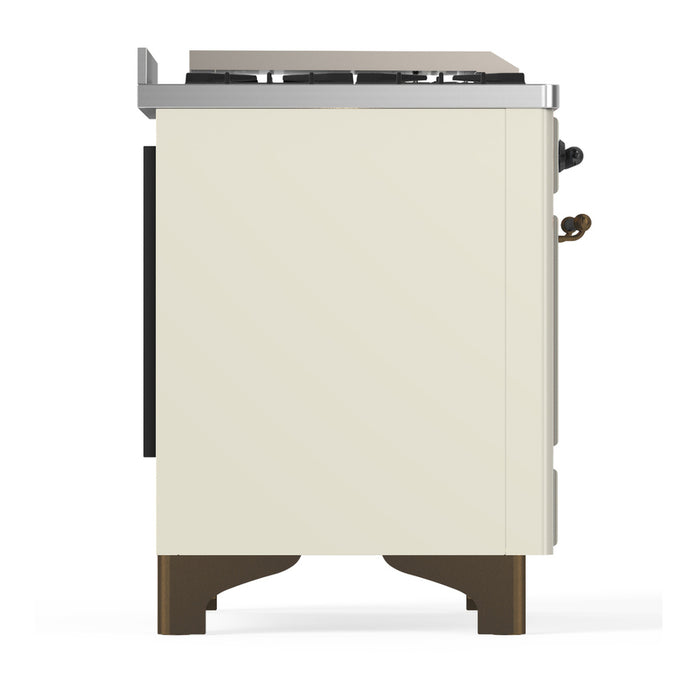 ILVE Majestic III 60" Dual Fuel Range, Antique White, Burnished Trim UM60FNR3AWB