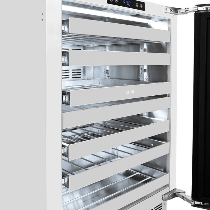 ZLINE Autograph 24" Dual Zone 44 Bottle Wine Cooler With Stainless Steel Glass Door, Helix Handle, Accents RWDOZ-GS-24-KCB