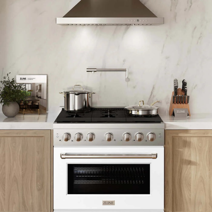 ZLINE 36 In. Gas Range, Stainless Steel, White Matte, SGR-WM-36