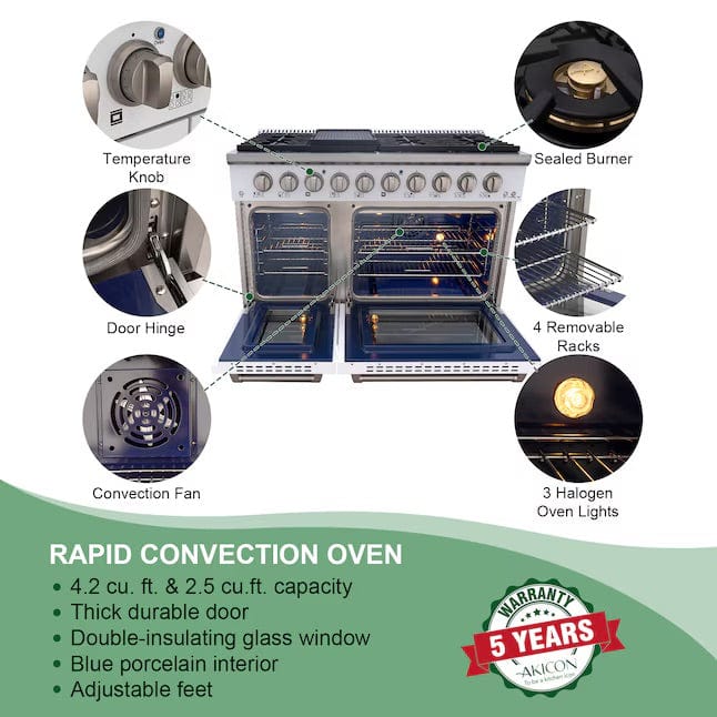 Akicon 48" Convection Oven Freestanding Natural Gas Range - AK-JK48A1-WG