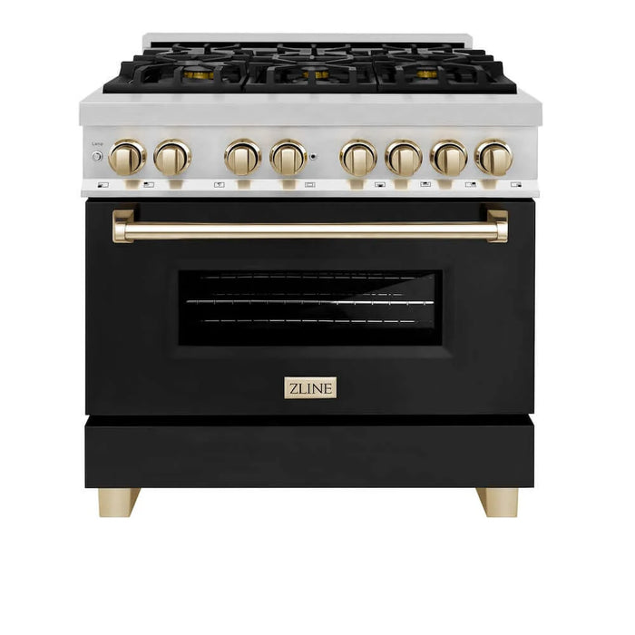 ZLINE 36" Autograph Dual Fuel Range, Black, Gold, RAZ-BLM-36-G