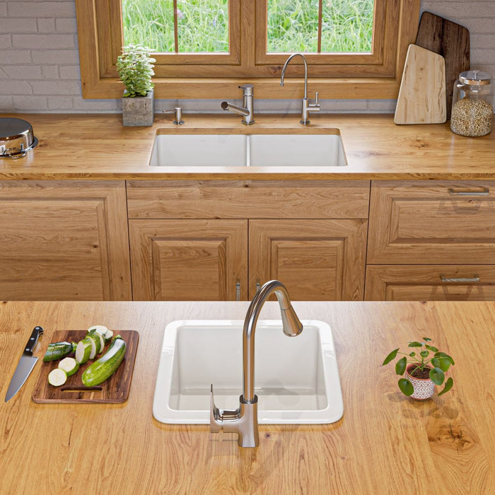 ALFI brand White 32" Double Bowl Fireclay Kitchen Sink ABF3219DUD-W