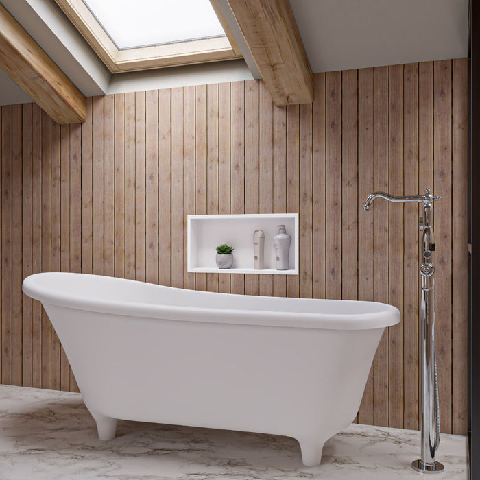 ALFI brand 67" White Matte Clawfoot Solid Surface Resin Bathtub AB9960