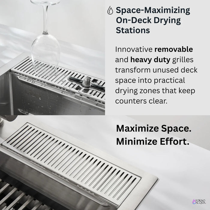 Forno ACQUA 33" Drop-In/Undermount 3-Level Workstation Sink, Waterfall Faucet, Glass Rinser D-XP30 - Close-Up View