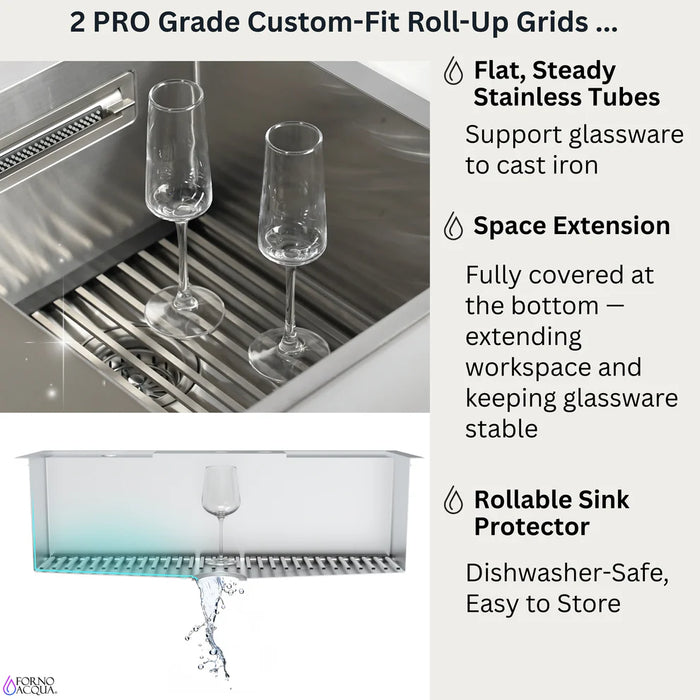 FORNO ACQUA 33" Drop-In/Undermount Stainless Steel Sink Retractable Faucet Waterfall H-ZN30