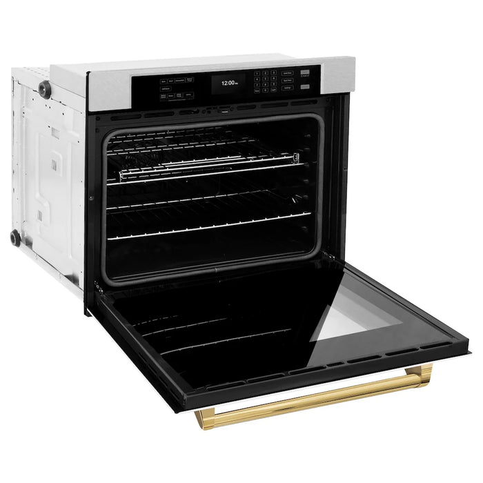 ZLINE 30"Professional True Convection Single Wall Oven, Air Fry, Self Clean, DuraSnow® White Matte, Gold WASSZ-WM-30-G