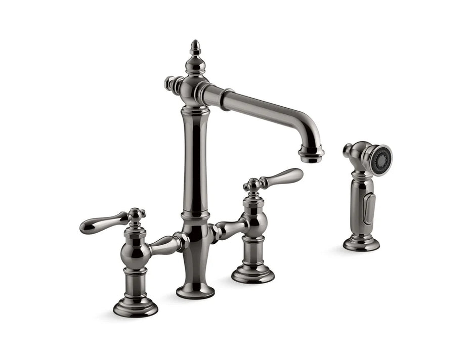 KOHLER Artifacts Two-hole bridge kitchen sink faucet, side sprayer K-76519-4