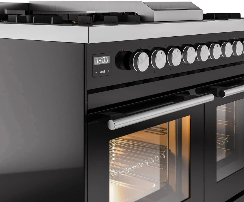 ILVE 40"Professional Plus Liquid Propane Dual Fuel Range, Glossy Black UPD40FWMPBKLP