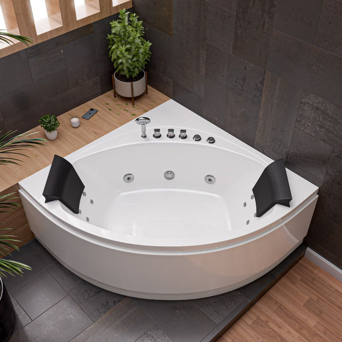 EAGO 5' Rounded Modern Double Seat Corner Whirlpool Bath Tub, Fixtures AM200