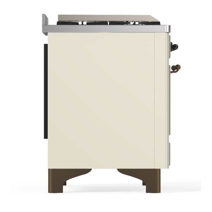 ILVE Majestic III 60" Dual Fuel Range, Antique White, Burnished Trim UM60FQNR3AWB